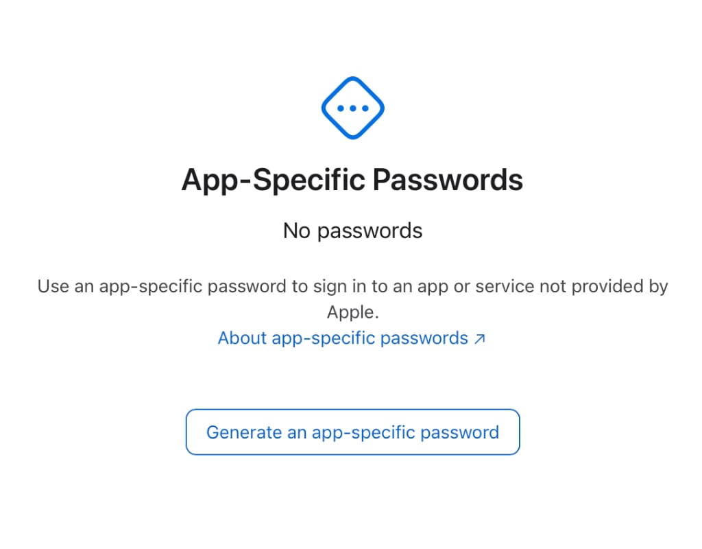Generate an app-specific password button highlighted